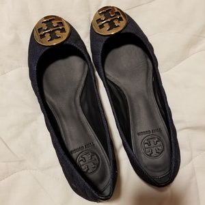 NEW Tory Burch Quinn quilted denim flats in sz 7.5